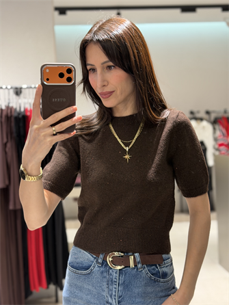 DİLVİN KISA KOLLU SİMLİ KAZAK KAHVE