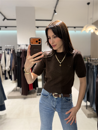 DİLVİN KISA KOLLU SİMLİ KAZAK KAHVE