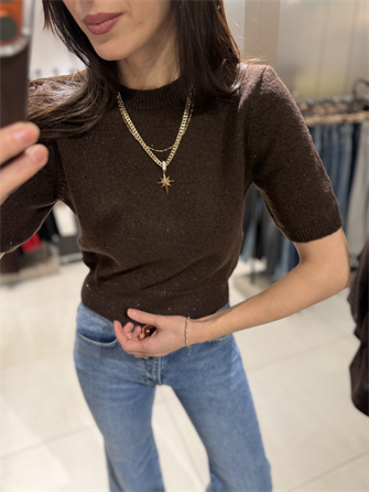 DİLVİN KISA KOLLU SİMLİ KAZAK KAHVE