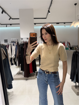 DİLVİN KISA KOLLU SİMLİ KAZAK KREM