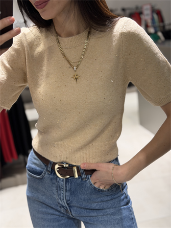 DİLVİN KISA KOLLU SİMLİ KAZAK KREM