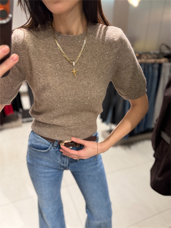 DİLVİN KISA KOLLU SİMLİ KAZAK VİZON