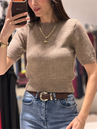 DİLVİN KISA KOLLU SİMLİ KAZAK VİZON