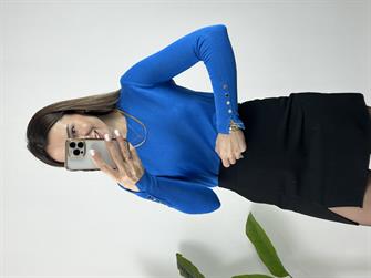 Dilvin Mavi Bisiklet Yaka Kol Ortası Droplu Kazak