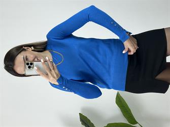 Dilvin Mavi Bisiklet Yaka Kol Ortası Droplu Kazak