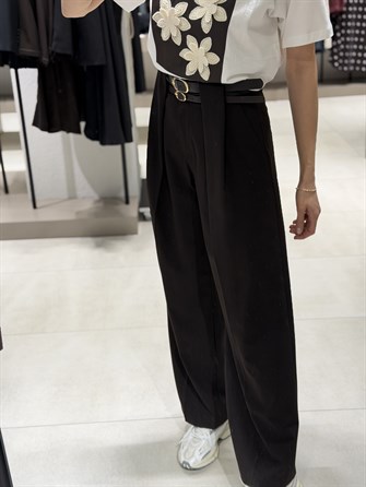 DİLVİN Pileli Kemerli Palazzo KOYU KAHVE