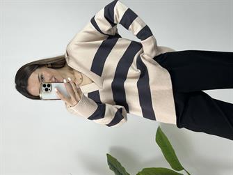 Dilvin Polo Yaka Çizgili Kazak