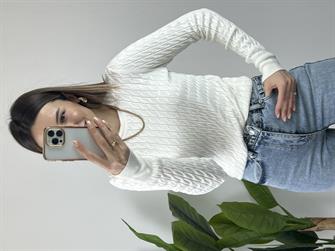 Dilvin Saç Örgü Beyaz Kazak