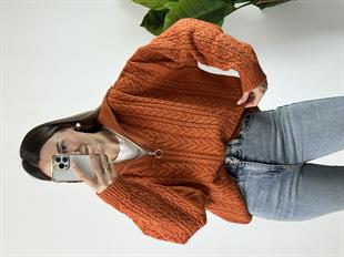 Dilvin Saç Örgü Fermuarlı Turuncu Kazak