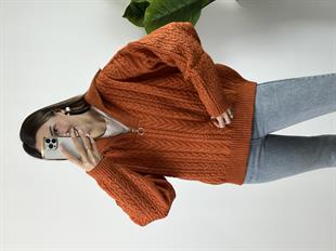 Dilvin Saç Örgü Fermuarlı Turuncu Kazak