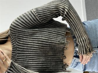 Dilvin Saçaklı Yıkamalı Antrasit Kazak