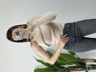 Dilvin tek omuz krem bluz