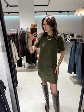 DİLVİN Triko Kısa Kollu Elbise HAKİ