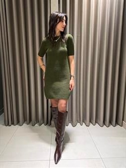 DİLVİN Triko Kısa Kollu Elbise HAKİ