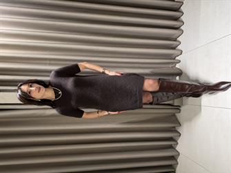 DİLVİN Triko Kısa Kollu Elbise KAHVE