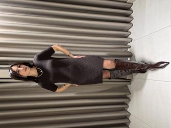 DİLVİN Triko Kısa Kollu Elbise KAHVE