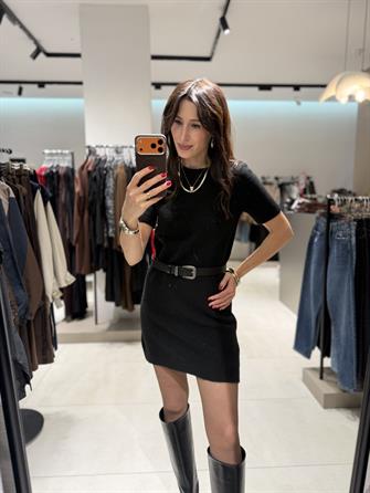 DİLVİN Triko Kısa Kollu Elbise SİYAH