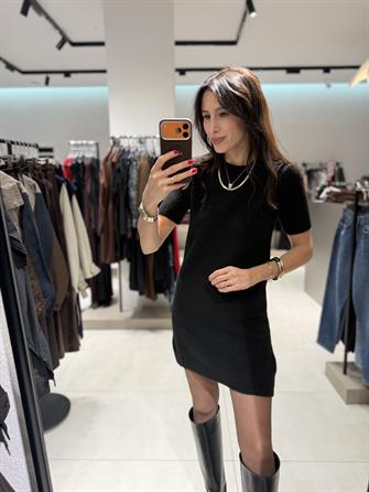 DİLVİN Triko Kısa Kollu Elbise SİYAH