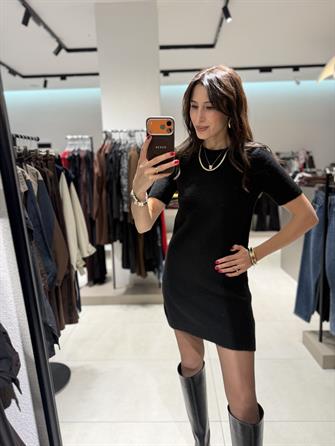 DİLVİN Triko Kısa Kollu Elbise SİYAH