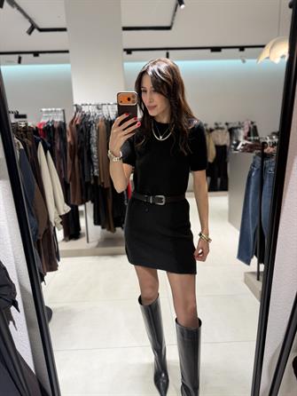 DİLVİN Triko Kısa Kollu Elbise SİYAH