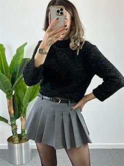 Dilvin Yumoş Siyah Simli Kazak