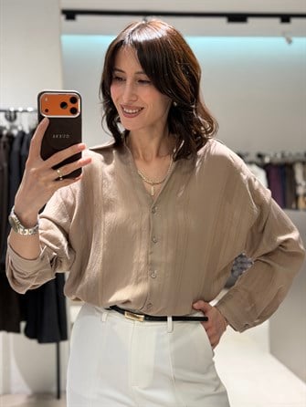 Dokulu Transparan Gömlek VİZON