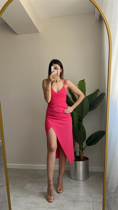 Drapeli Yırtmaçlı Elbise