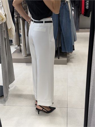 Dubble Paça Kemerli Pantolon 501 BEYAZ