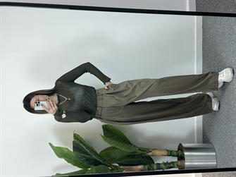 Düğme Detay Haki Palazzo Pantolon