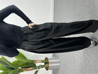 Düğme Detay Siyah Palazzo Pantolon