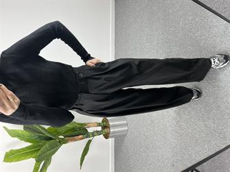 Düğme Detay Siyah Palazzo Pantolon