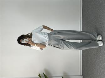 Düğme Detay Yüksek Bel Pileli Palazzo 