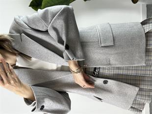 Düğme Detaylı Gri Kaşe Blazer Ceket