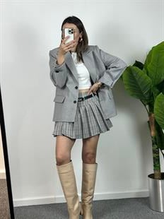 Düğme Detaylı Gri Kaşe Blazer Ceket