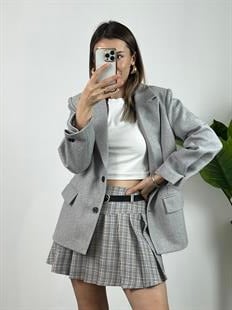 Düğme Detaylı Gri Kaşe Blazer Ceket