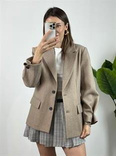 Düğme Detaylı Vizon Kaşe Blazer Ceket