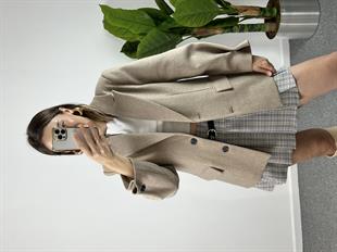 Düğme Detaylı Vizon Kaşe Blazer Ceket