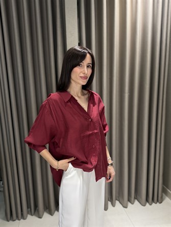 Düşük Omuz Tensel Gömlek BORDO