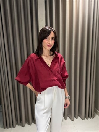 Düşük Omuz Tensel Gömlek BORDO