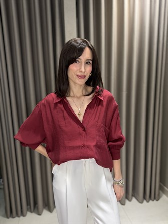 Düşük Omuz Tensel Gömlek BORDO