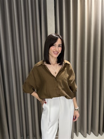 Düşük Omuz Tensel Gömlek KAHVE