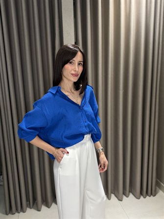 Düşük Omuz Tensel Gömlek MAVİ