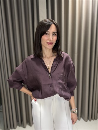 Düşük Omuz Tensel Gömlek MÜRDÜM