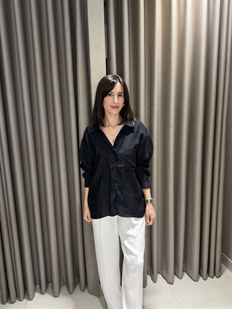 Düşük Omuz Tensel Gömlek SİYAH