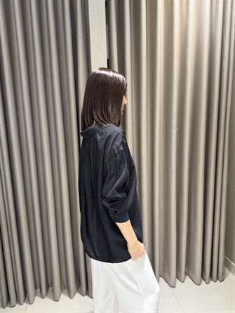 Düşük Omuz Tensel Gömlek SİYAH