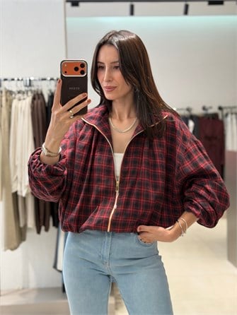 Ekose Bomber Ceket KIRMIZI