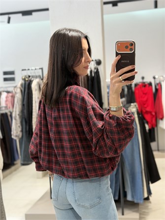 Ekose Bomber Ceket KIRMIZI