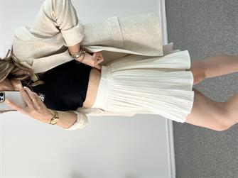 Ekru Pileli Şort Etek