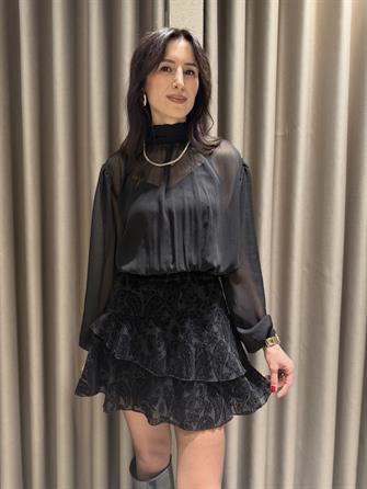 ETEĞİ KADİFE ASTARLI TÜL MİNİ ELBİSE SİYAH