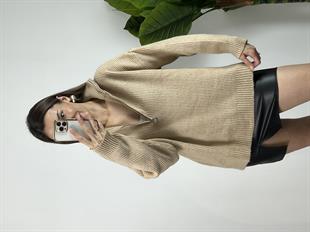 Fermuarlı Yün Camel Kazak